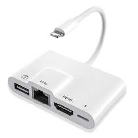 4 in 1 Lightning to HDMI Adapter 1080P HD Network LAN Wired Adapter USB Data Sync Charging Card Reader Compatible with iPhone/iPad
