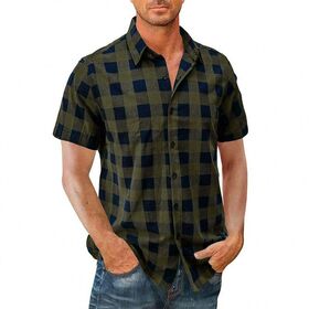 Men's Check Short-Sleeved Single-Button Loose-Fitting Comfortable Breathable Shirt