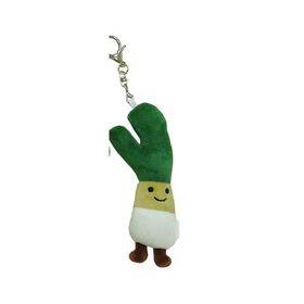 94.6% polyester 5.4% spandex woven plush key chain, LEEK shape, padding: PP polyester, painted iron ring and lobster