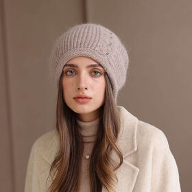Beanies Blend angora wool Hats Wholesale Custom Knitted Hat Winter and Autumn Hats Embroidery logo for Women