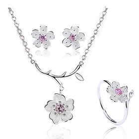 Sterling Silver Zircon Flower Jewelry Set Dainty Women Apparel Accessory