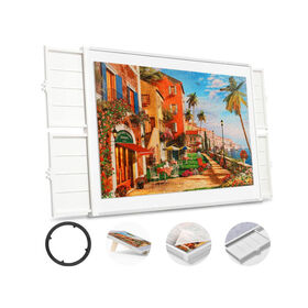 Rotating Wooden Board Puzzle Table Dual Sided Lazy Susan Organizer Pieces