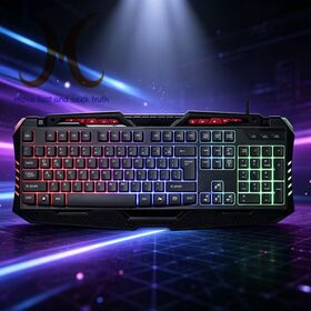 Full Size Membrane Gaming Keyboard-Laser Keycaps, 10 Multimedia Keys, Rainbow LED Backlight, 19 Anti-Ghosting, USB Wired