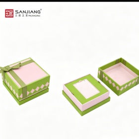 Green Pink Diamond Pattern Ribbon Bow Jewelry Gift Box