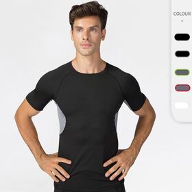 Customized Fashion Men Fitness Training Mesh Short Sleeves Sweat Wicking Quick Drying Breathable Elastic Tight Fitting Top