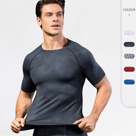 Polyester Spandex Wholesale Custom Fashion Men Fitness Training Short Sleeved Tight Elastic Sweat Wicking Quick Drying Clothes