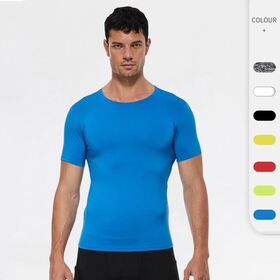 Solid Color Wholesale Custom logo Men's Fitness Running Tight Fitting T-shirt Elastic Quick Drying High Stretch Sports Top