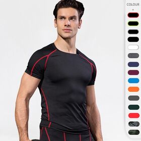 Polyester Spandex Men Tight Fitting Short Sleeved Fitness Training Clothes Elastic Quick Drying Clothes Short Sleeved T-shirt