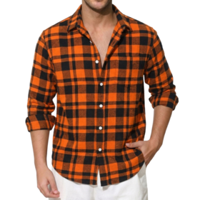 Turn Down Collar Red Long Sleeve Stylish Men's Checkered Oxford Shirts for Cotton