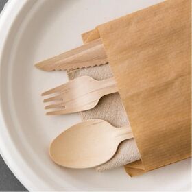 Premium Birch wood Cutlery Kit with 6.3-inch Wooden Fork Knife Spoon & Coffee Stirrer, Eco-Friendly Disposable Set