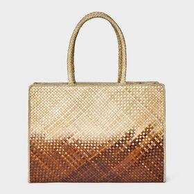 XL Straw Weave Tote Bag with Shoulder Straps-Structured, Open Top, Coastal Style, Pandan Material, Spot Clean