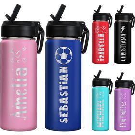 Custom Name Engraved Kids Water Bottle, Insulated Stainless Steel Sports Bottle With Straw Lid, Gift for Back to School Boys Girls
