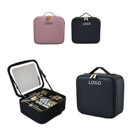 Waterproof portable makeup bag makeup box with rechargeable 3-color light waterproof makeup bag with LED light mirror