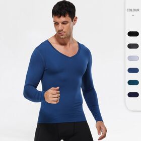 Wholesale Autumn and Winter Men with Fleece V-neck Fitness Long Sleeve Tight Training Clothes High Elasticity Running Sports Top