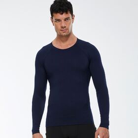 Wholesale Men's Fleece Lined Fitness Long Sleeve Compression Training Top Quick-Dry Elastic Sports T-Shirt for Fall and Winter