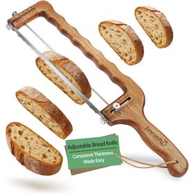 Adjustable Wooden Bread Slicer Cutter, With Thickness Guide & Stainless Serrated Blade for Sourdough Homemade Baking