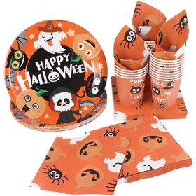Halloween Nightmare Paper Tableware Party Set, 24 Plates 24 Cups 48 Napkins Disposable Supplies for Halloween Gathering