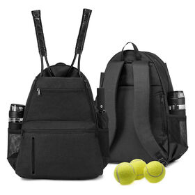 Multi-compartment Black Polyester Pickleball Tennis Backpack With Shoe Pocket For Court Sports Training