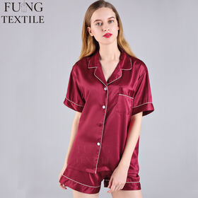 Couples Two Pieces Short Sleeve Satin Pajamas Set Home Wear