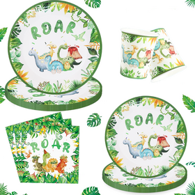 Dinosaur Theme Disposable Paper Plates Cups Set For Kids Party