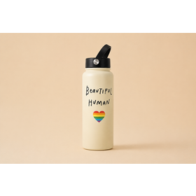 Garrafa de Água Isolada em Aço Inoxidável com Alça, Garrafa de Viagem Personalizada com Estampa de Coração Arco-Íris
