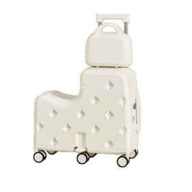 Children Rideable Trolley Luggage With Small Cosmetic Case Waterproof Kids Travel Suitcase