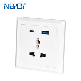 Universal EU Standard Wall Socket 86x86mm 250V 10A with 20W Fast Charging Type-C & USB-A Ports