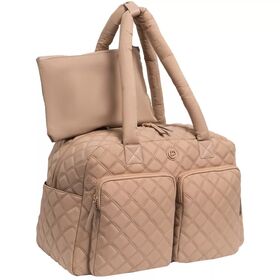 22" Diamond Quilted Duffel Bag with Shoe Pocket-Parachute Nylon, Lightweight, Trolley Sleeve, 4 Pockets, Travel Set