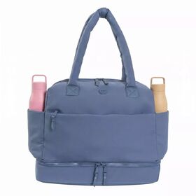 18" Drop Bottom Duffel Bag with Shoe Compartment-Sport Nylon, Trolley Sleeve, Adjustable Strap, 2 Travel Bottles