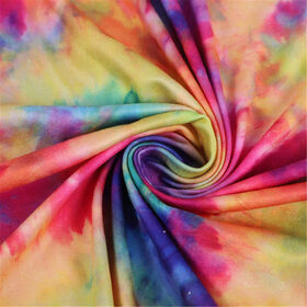 Polyester fabric with tie-dye print, stretchable brushed milk silk, sized at 100x150cm.