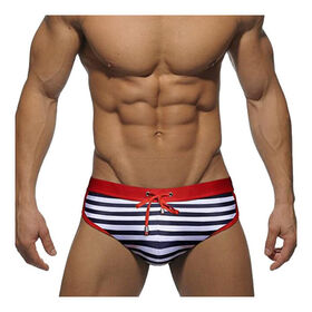 Men Classic Striped String Closure Swim Briefs