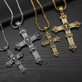 Gothic Skull Cross Stainless Steel Men Religious Pendant Necklace