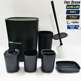 6Pcs Eco Black Plastic Toilet Brush Soap Dispenser Bathroom Accessory Set