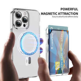 Goods Crystal Clear Transparent Card Holder Auto Adsorption Snap On Magnetic Wallet Bare Metal Feel PC Dual Card Slot Custom Lo...