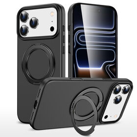Goods OEM Soft Touch Phone Case for iPhone 1800G Magnet Hidden 360 Degree Kickstand Metal Buttons Mobile Phone Case fun