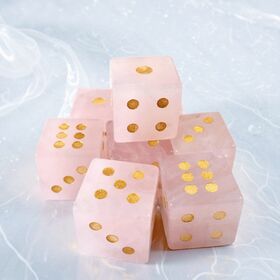 Natural Gemstone Crystal Dice 6-Sided Square D6 Dice Gold Pips Engraved Crystal Dice Set Rose Quartz Tiger's Eye Stone Dice Decor