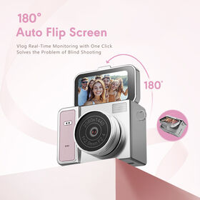 Premium Auto Flip Digital Camera 2K 2560x1440 180 degree Rotatable Screen Selfie Vlog Cam Low Angle Shot Real-time Monitor Leat...