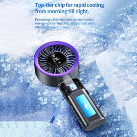 Wholesale 2026 year Custom Logo 5000 RPM High Speed Handheld Desktop Fan Rechargeable Cooling Fan LED Digital Screen 4-5 Hours ...