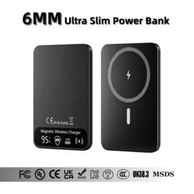 2026 New 6mm Super Thin 5000mAh CE Magnetic Wireless Power Bank Black Mobile Phone Portable Charger Powerbank with Digital Display