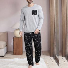 Plus Size Men Dot Pattern Cotton Jersey Pajamas Home Wear