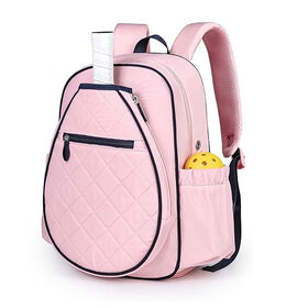 Cute Quilted Pink Pickleball Backpack with Shoe Compartment for Women Sports Training