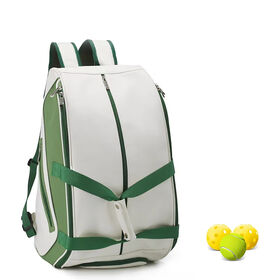 Stylish White Green Waterproof Pickleball Backpack with Ventilated Shoe Compartment for Tennis Training