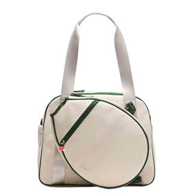 Retro Canvas Green Trim Pickleball Tote Bag with Separate Paddle Pocket for Outdoor Court Sports