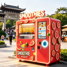 Fully Automatic Fruit Smoothie Vending Machine,24h Unmanned Commercial Smoothie Maker With Custom LED Logo Cloud Management System