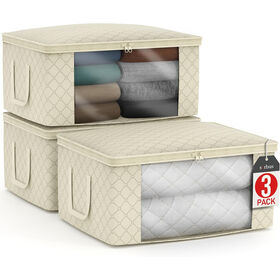 Foldable Fabric Clothes Storage Bin with Lid, Clear Window & Carry Handles, Closet Under Bed Storage Organizer Bag