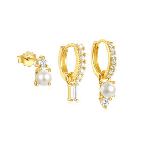 925 Silver Geometric Pearl Zircon Hoop Earring Set