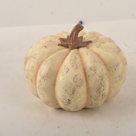 Cream Distressed Brown Patina Flat Round Resin Pumpkin Ornament Fall Thanksgiving Tabletop Home Decor