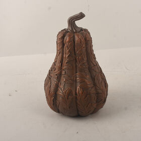 Dark Brown Carved Leaf Pattern Tall Gourd Resin Pumpkin Ornament Fall Thanksgiving Tabletop Home Decor