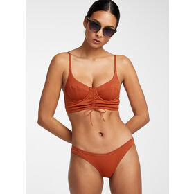 OEM Women Solid Color Bikini Swimsuit, Front Tie Design Adjustable Straps With Removable Padding