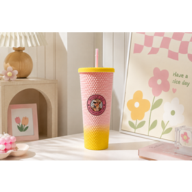 24oz Studded Tumbler Double-Wall Plastic Straw Cup Gradient Color Cold Drink Cup Custom Logo Printed For